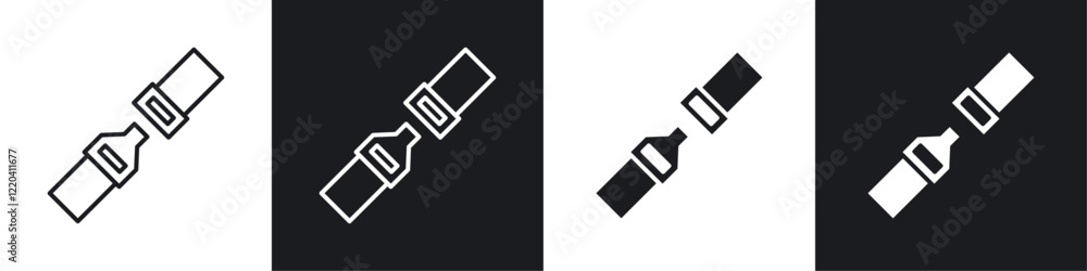 Seatbelt icons collection in black and white solid and line style Seatbelt icons collection in black and white solid and line style
