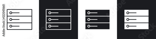 Server icons collection in black and white solid and line style