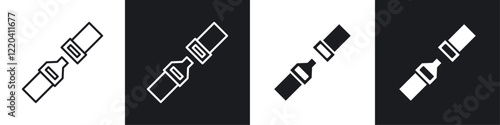 Seatbelt icons collection in black and white solid and line style