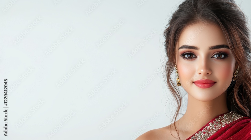 Elegant Woman in Traditional Attire Against a Minimalist Background Elegant Woman in Traditional Attire Against a Minimalist Background