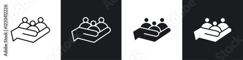 Teamwork icons collection in black and white solid and line style