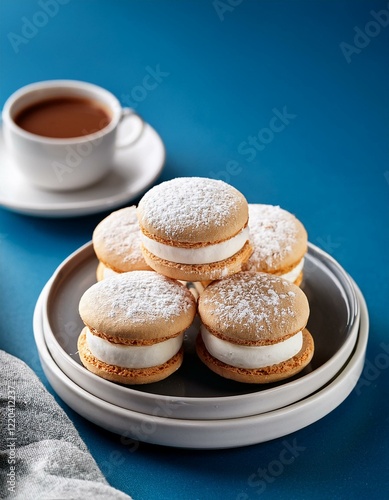 Wallpaper Mural Fresh argentina dish alfajores cookies, dulce de leche cookies on blue background Torontodigital.ca