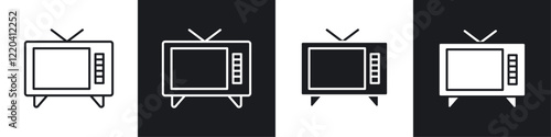 Television icons collection in black and white solid and line style