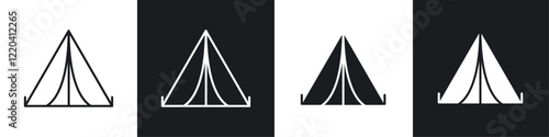 Tent icons collection in black and white solid and line style