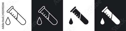 Test tube icons collection in black and white solid and line style
