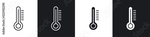 Thermometer icons collection in black and white solid and line style