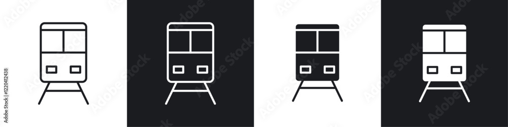 Train icons collection in black and white solid and line style