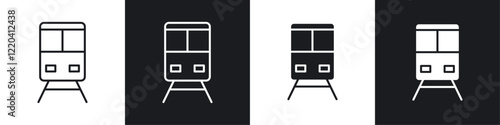 Train icons collection in black and white solid and line style