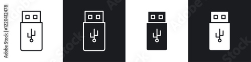 usb drive icons collection in black and white solid and line style