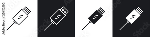 Usb icons collection in black and white solid and line style