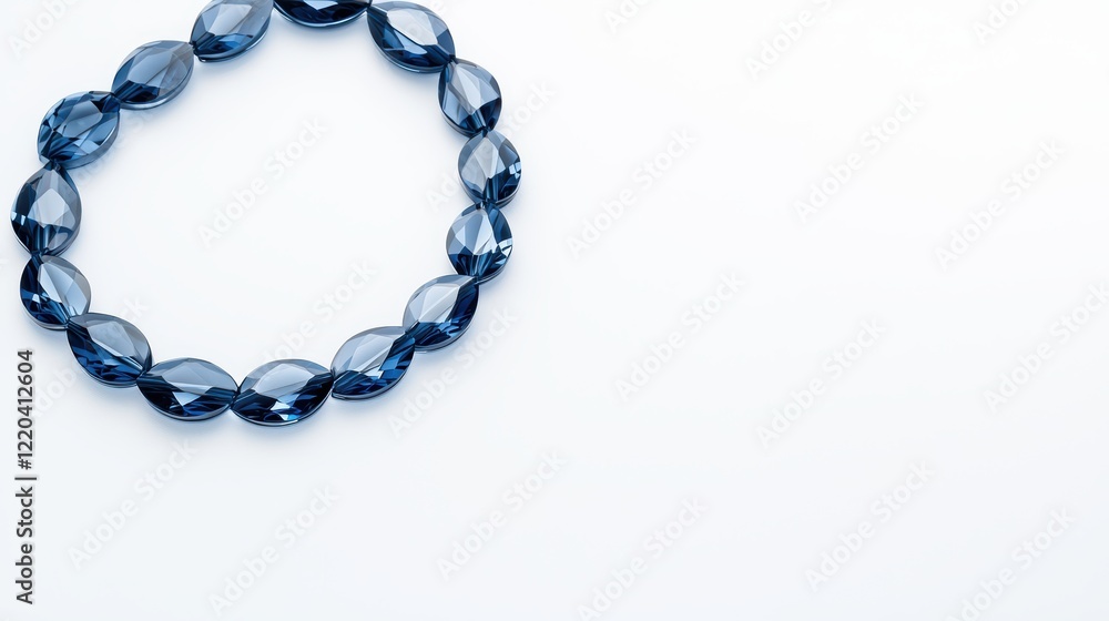 Elegant Blue Beaded Necklace on a Minimalist White Background Elegant Blue Beaded Necklace on a Minimalist White Background