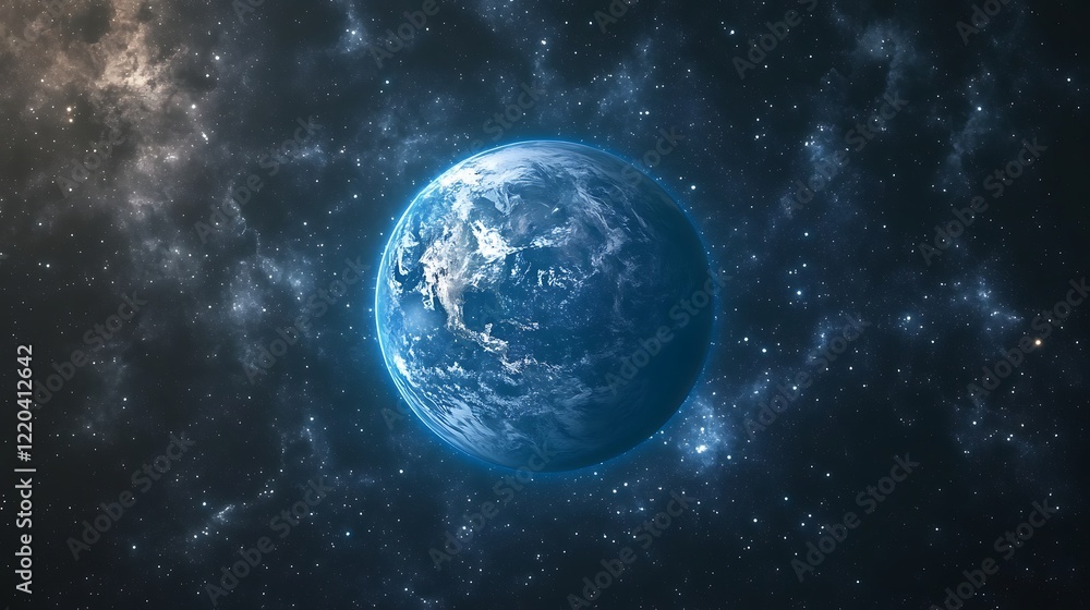 Fototapeta premium A background of space with a blue Earth and starlight