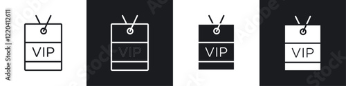 VIP pass icons collection in black and white solid and line style