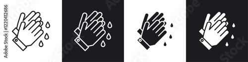 Wash hands icons collection in black and white solid and line style