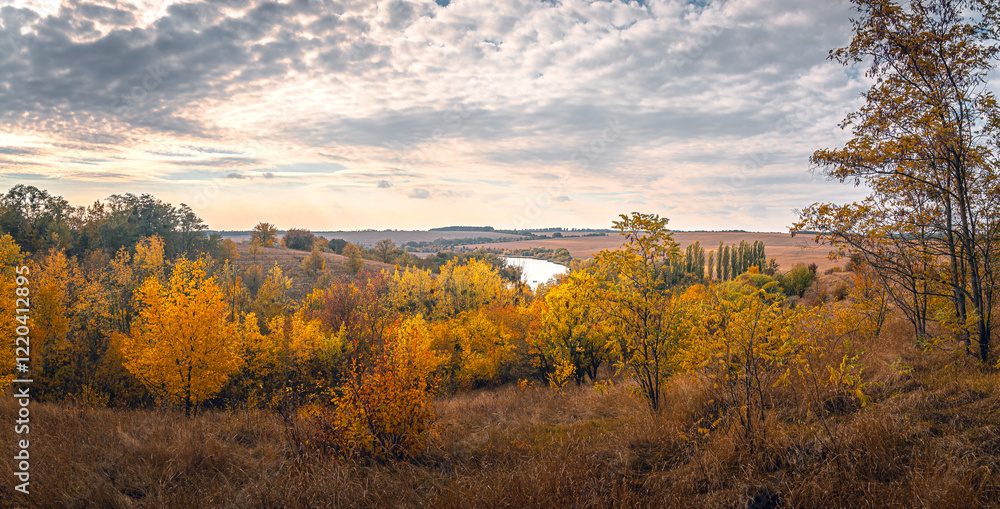 Fototapeta premium Autumn landscape on river