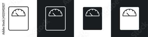 Weight scale icons collection in black and white solid and line style