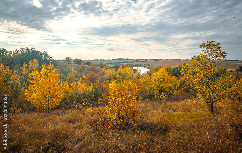 Fototapeta premium Autumn landscape on river
