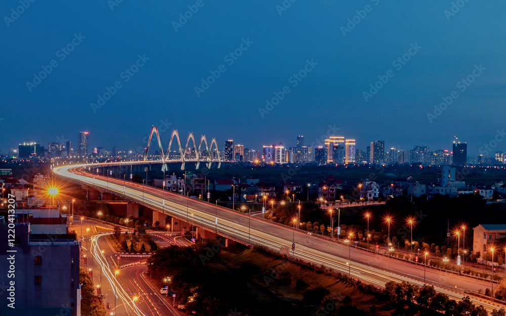Fototapeta premium Nhat Tan Bridge at Night in Hanoi, Vietnam