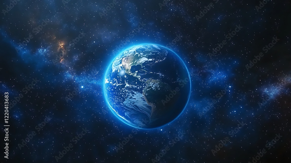 A background of space with a blue Earth and starlight A background of space with a blue Earth and starlight
