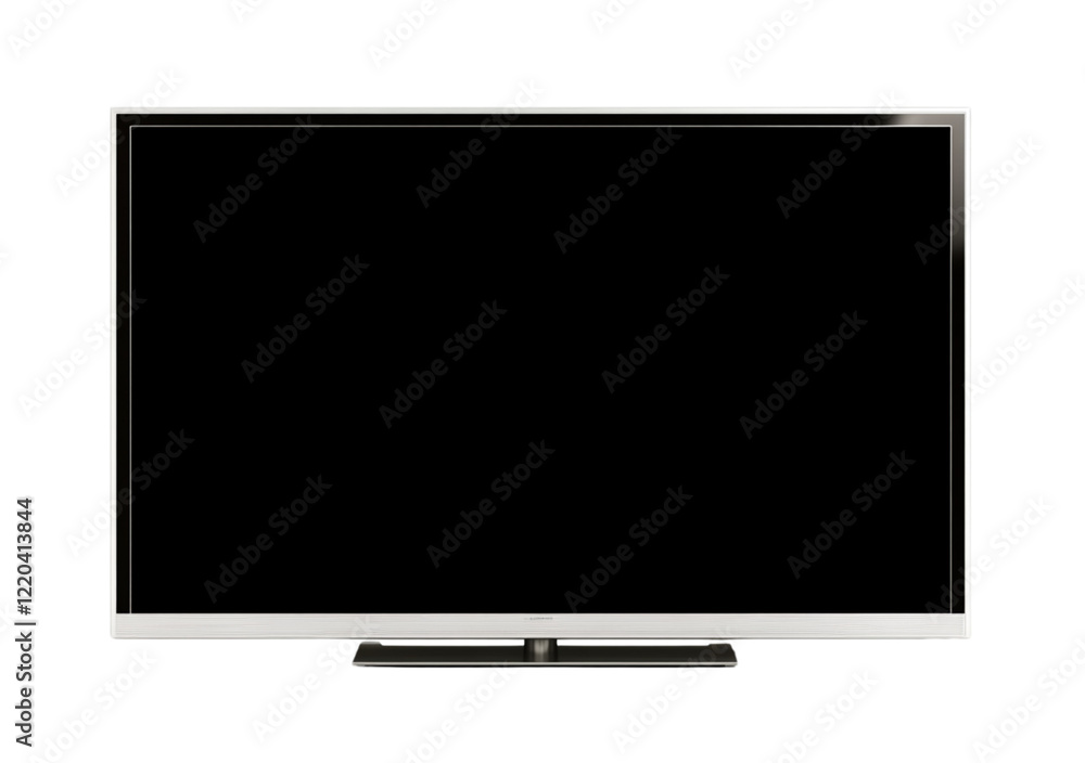 Flat TV, simple white frame, black screen, transparent background png Flat TV, simple white frame, black screen, transparent background png