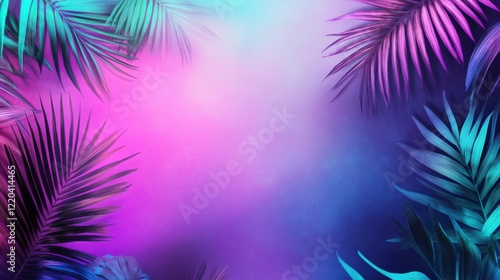 Wallpaper Mural A dramatic motion of palm leaf shadows dancing naturally on a glowing neon purple and turquoise backdrop, creating a tropical and modern vibe Torontodigital.ca