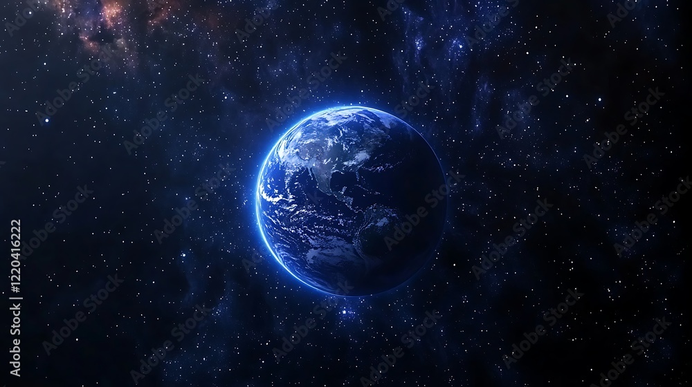 A background of space with a blue Earth and starlight A background of space with a blue Earth and starlight