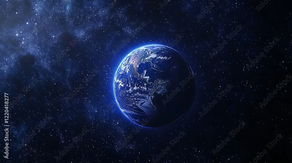 Obraz premium A background of space with a blue Earth and starlight