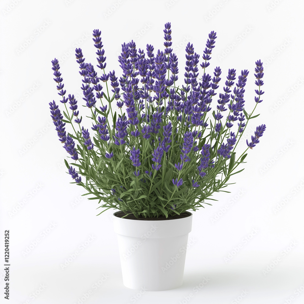 Fototapeta premium Lavender Plant in White Pot on White Background