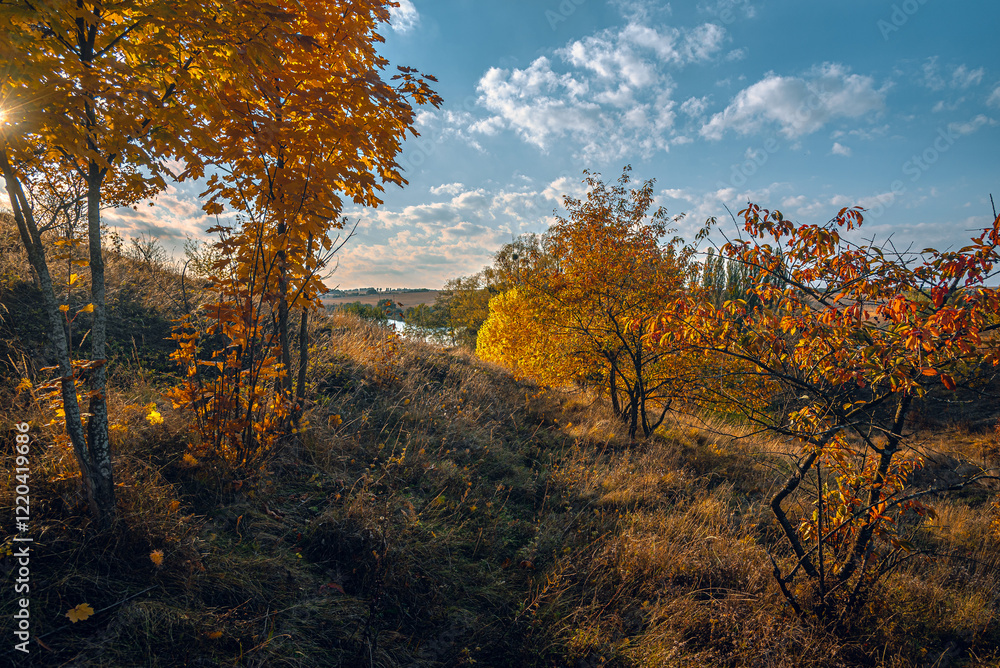 Fototapeta premium Autumn landscape on river