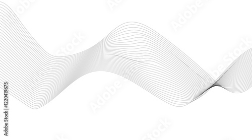 Abstract colorful wave element for design. Digital frequency track equalizer. Stylized line art background. Vector illustration. Wave with lines created using blend tool. Curved wavy line, smooth, 