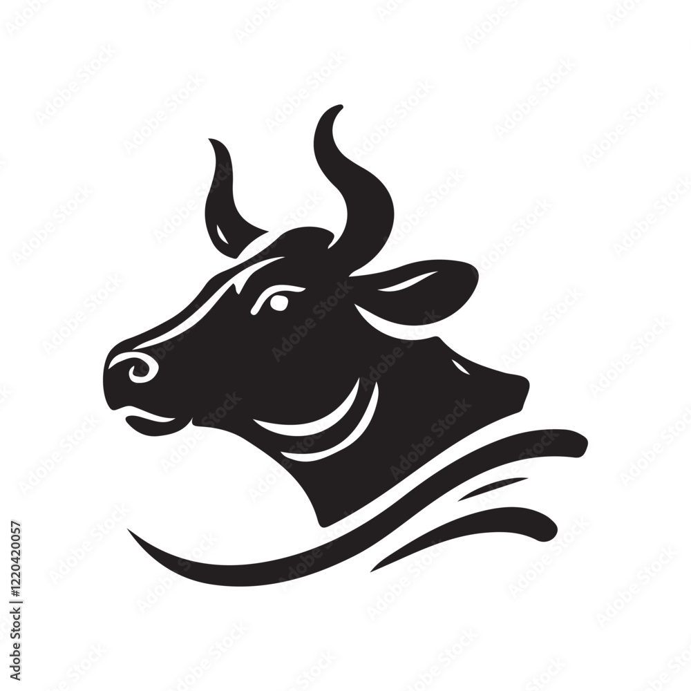 Stylish Black and White Cow Head Logo Design Stylish Black and White Cow Head Logo Design