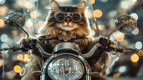 A Fashionable Feline on a Motorcycle
