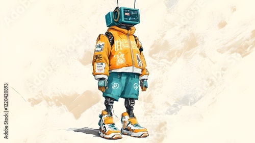 Retro-Futuristic Robot in Stylish Apparel: A Digital Painting