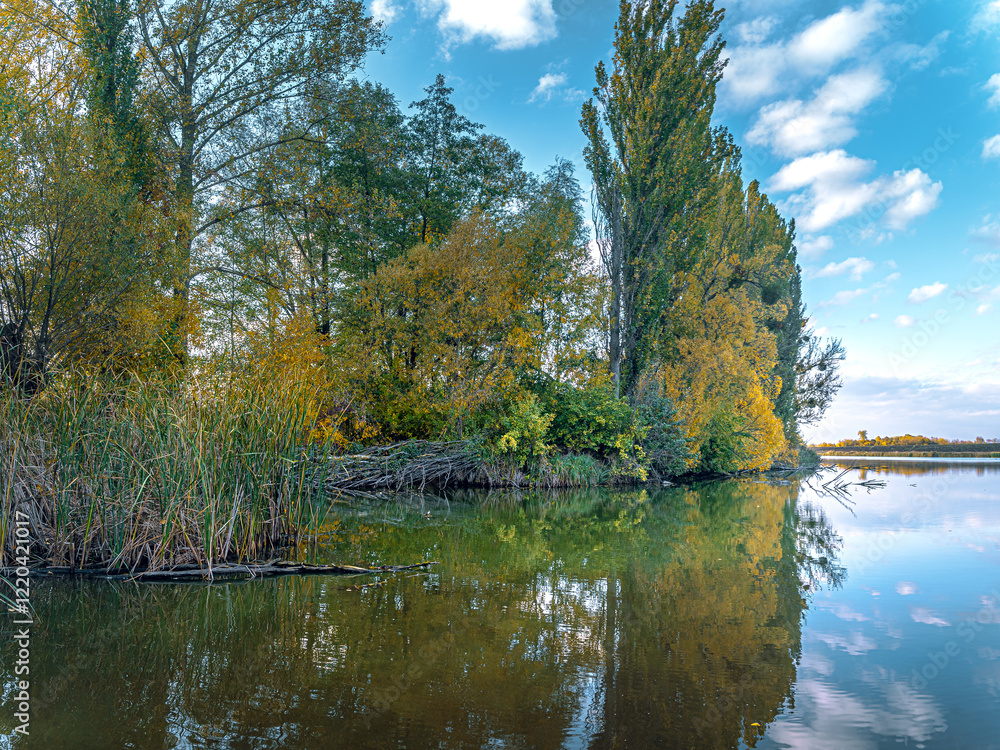 Fototapeta premium Autumn landscape on river