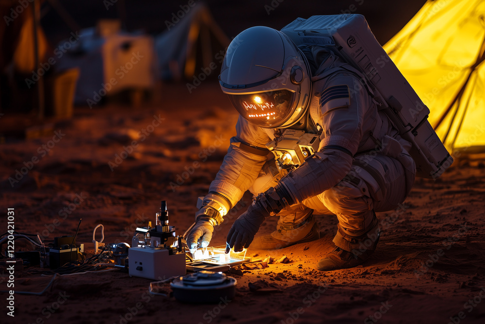 Fototapeta premium Astronaut Conducting Research on Mars