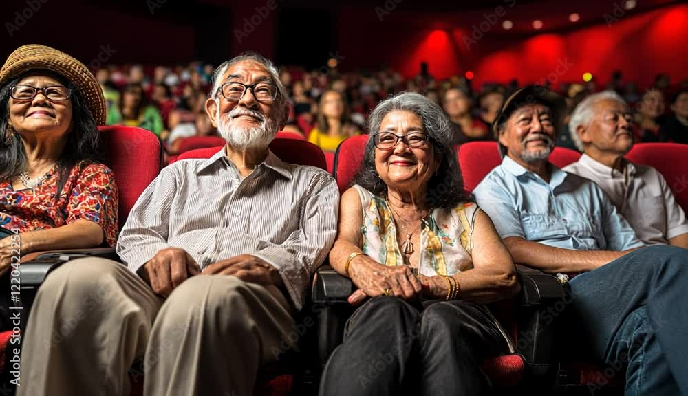 Elderly audience enjoying a movie in a vibrant cinema Elderly audience enjoying a movie in a vibrant cinema