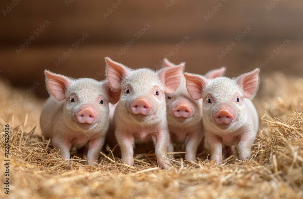 Cute Baby Pigs in a Cozy Barn Setting Surrounded by Straw with Soft Lighting and Gentle Expressions Creating an Adorable Farmyard Scene Cute Baby Pigs in a Cozy Barn Setting Surrounded by Straw with Soft Lighting and Gentle Expressions Creating an Adorable Farmyard Scene