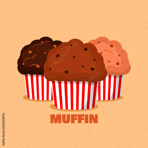 National Muffin Day to celebrate on February 20th. Three muffins with different flavors on beige background. Food event banner.