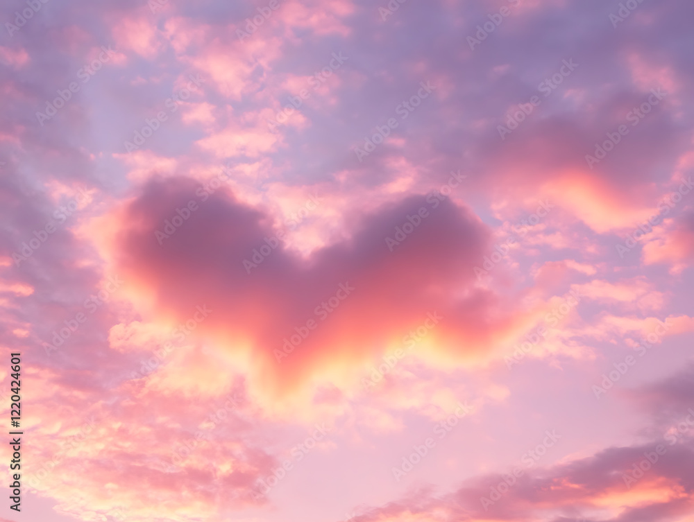 Fototapeta premium Cloud with heart shapped on romantic pink sky