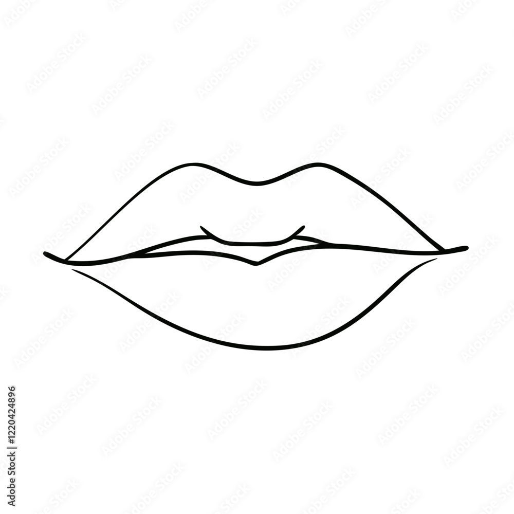 Minimalist black and white line drawing of lips Minimalist black and white line drawing of lips