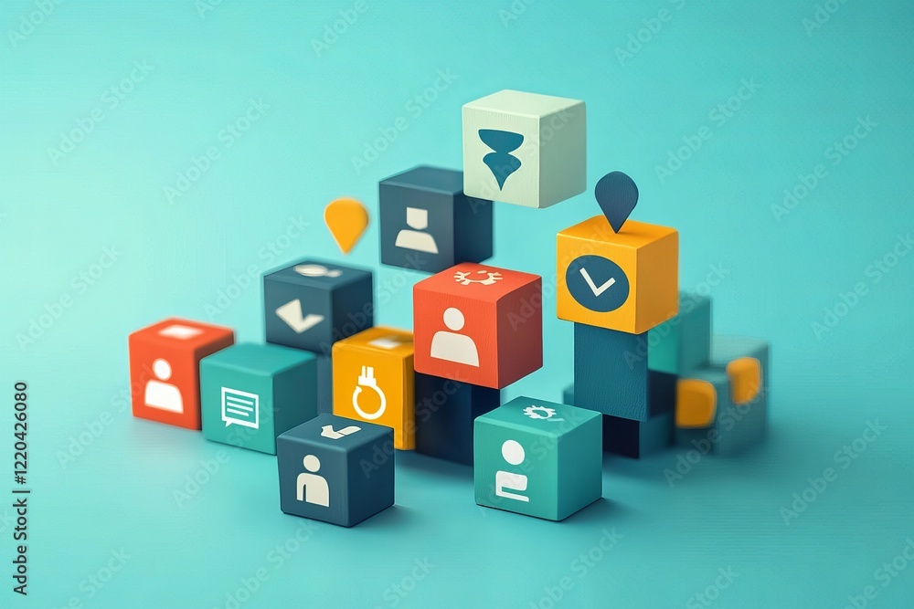 HRM and recruitment concept. Job search, headhunting and recruitment process. Holding wooden cube with icons of education, qualification, cv, resume, skills and experience on smart grey background. HRM and recruitment concept. Job search, headhunting and recruitment process. Holding wooden cube with icons of education, qualification, cv, resume, skills and experience on smart grey background.