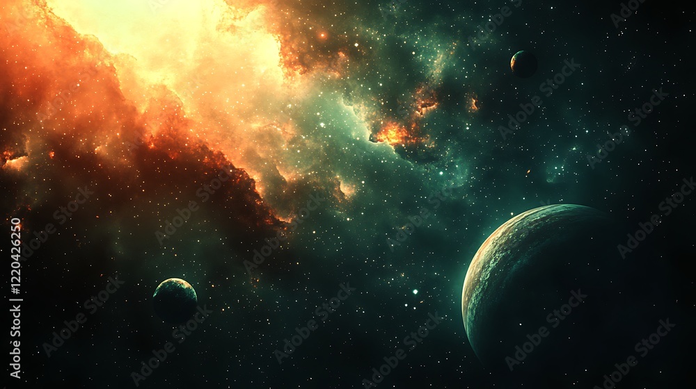 A background of stars and galaxies with planets A background of stars and galaxies with planets