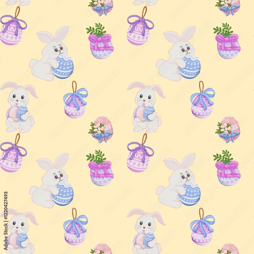 seamless pattern with Easter Theme Light Cream background seamless pattern with Easter Theme Light Cream background