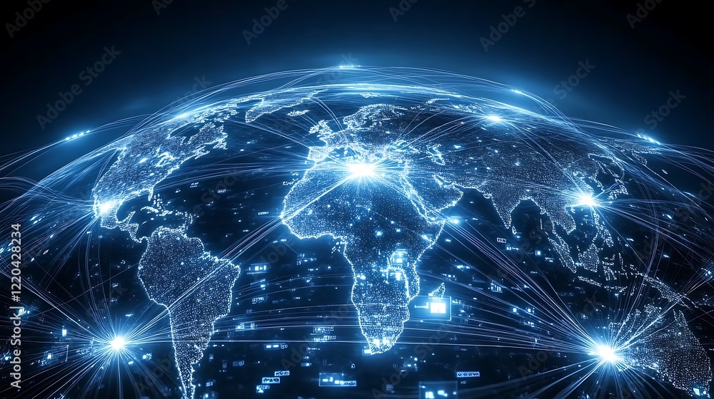 Obraz premium A blue background with an abstract representation technology network connection earth