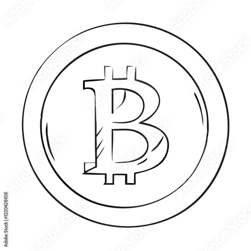 Hand-drawn sketch of a Bitcoin coin in black and white