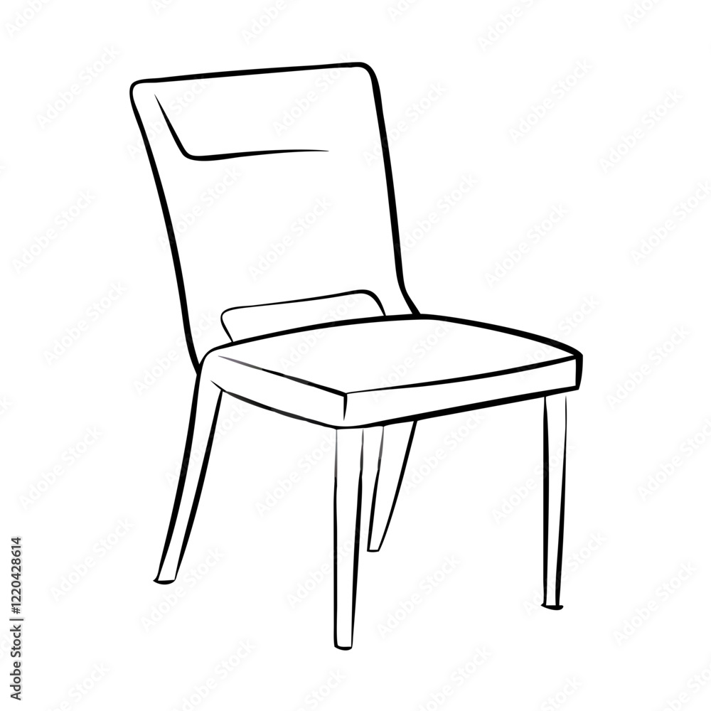 Minimalist black and white line drawing of a chair