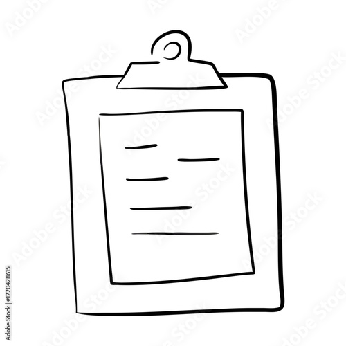 Simple black and white outline of a clipboard with a document