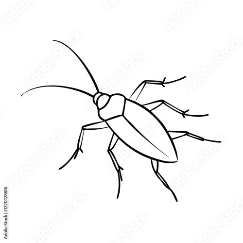 Hand-drawn black and white sketch of a cockroach