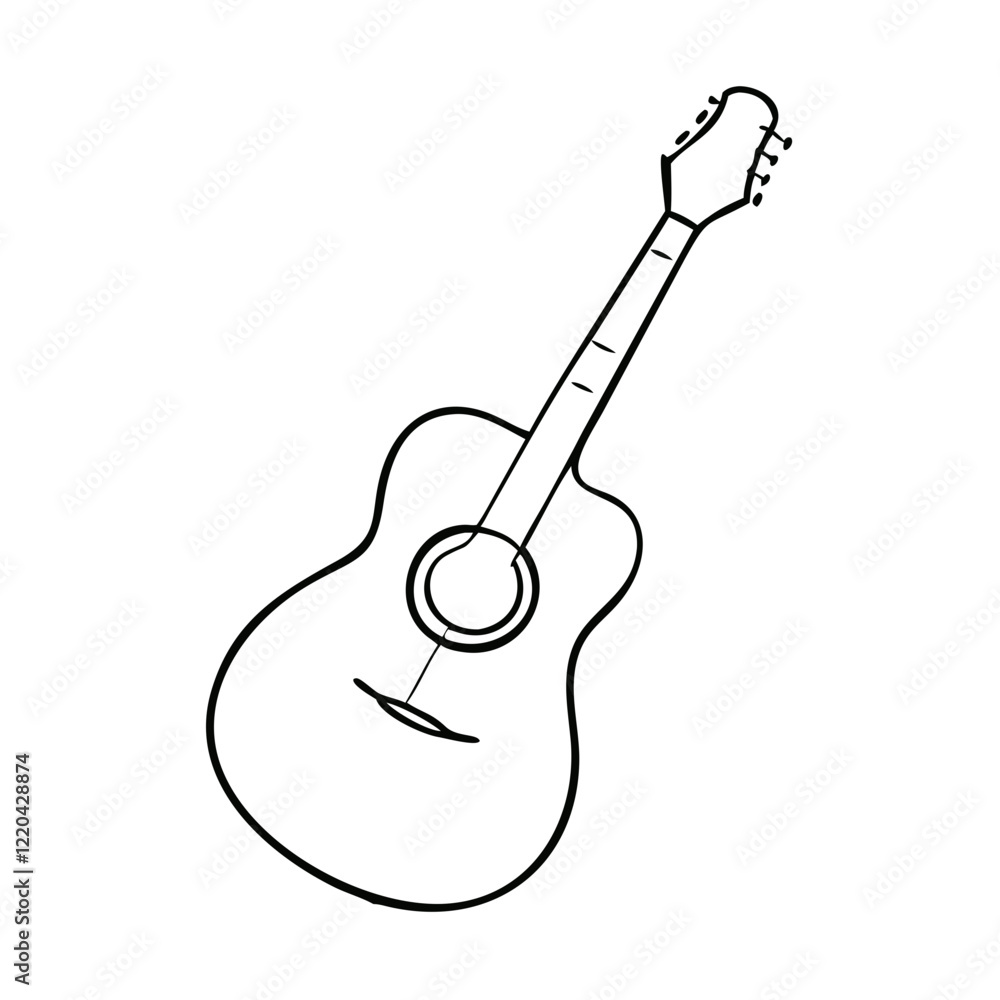 Hand-drawn black and white sketch of an acoustic guitar Hand-drawn black and white sketch of an acoustic guitar
