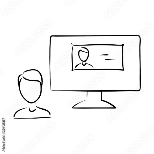 Hand-drawn video call concept with person and screen